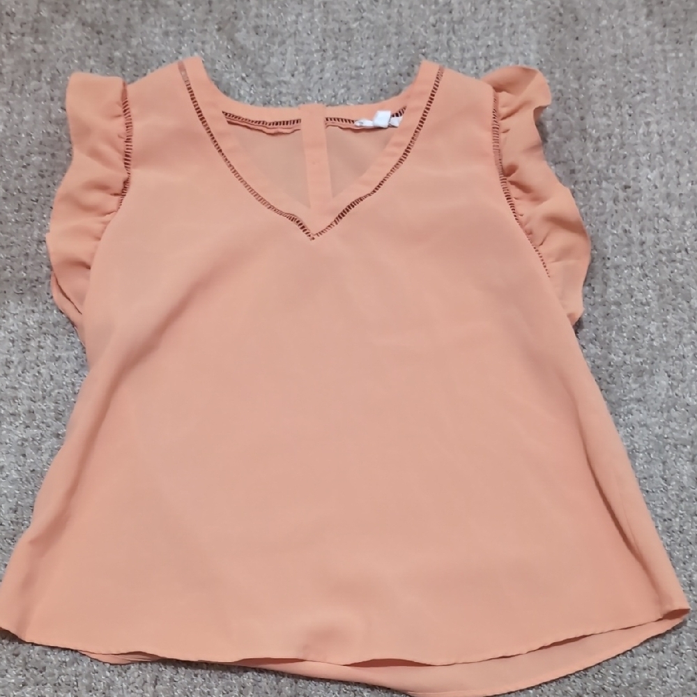 Mine Orange Flutter Sleeve Ruffled Blouse